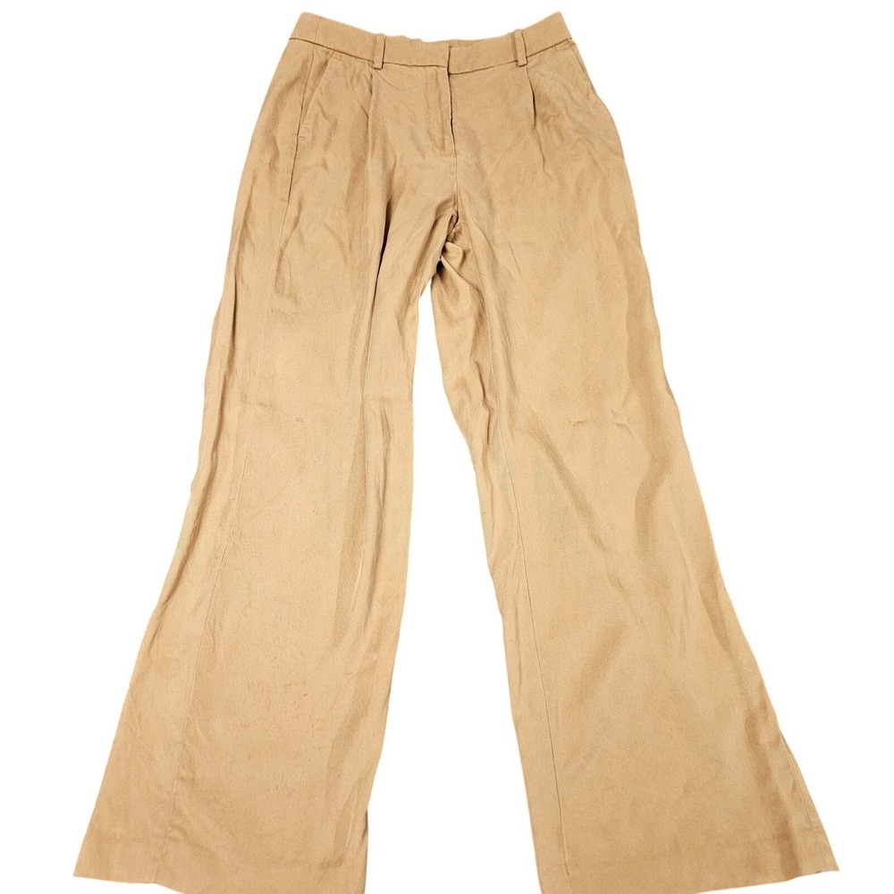 J Crew Wide Leg Pants Size 4 Tan Solid Flowy Minimalist Casual